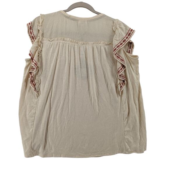 Knox Rose Embroidered Blouse S Cream Flutter Floral Ruffle Top Work Casual Drape - Picture 2 of 12